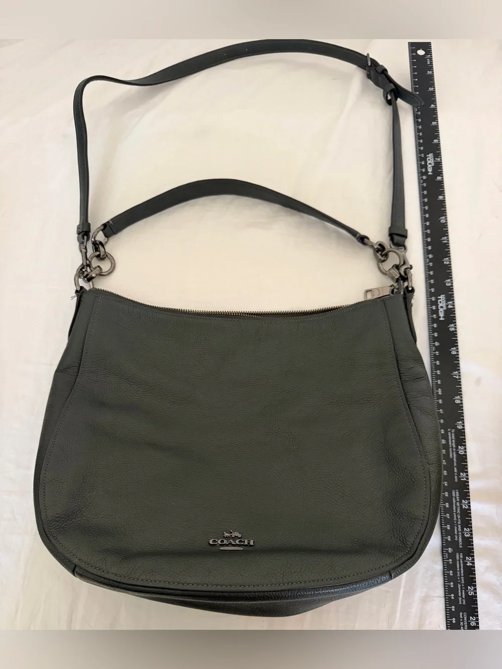 Coach gunmetal gray Pebbled Leather Chelsea Hobo with Chain-Link Strap